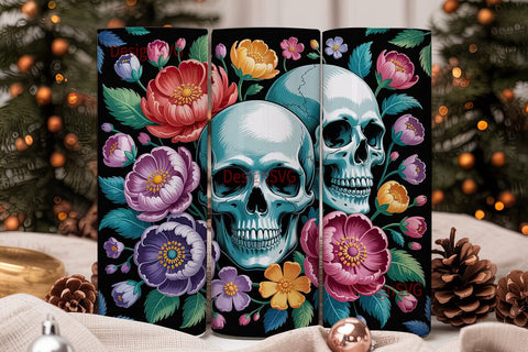 Floral Skull 20oz Tumbler Wrap Sublimation DesignSVG 
