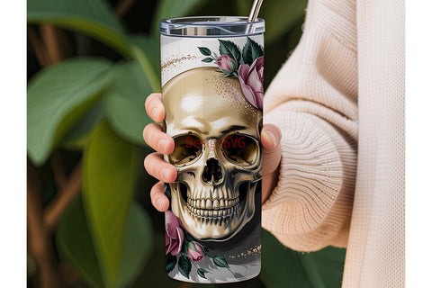 Floral Skull 20oz Tumbler Wrap Sublimation DesignSVG 