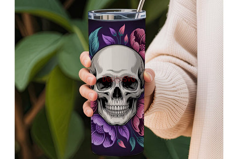 Floral Skull 20oz Tumbler Wrap Sublimation DesignSVG 