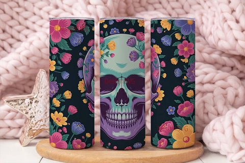 Floral Skull 20oz Tumbler Wrap Sublimation DesignSVG 