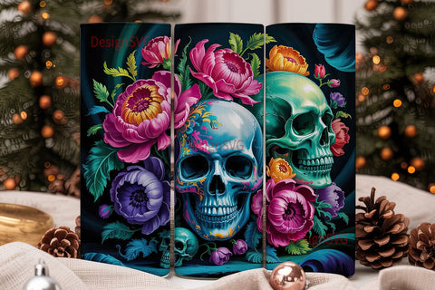 Floral Skull 20oz Tumbler Wrap Sublimation DesignSVG 