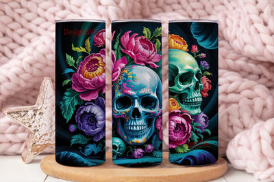 Floral Skull 20oz Tumbler Wrap Sublimation DesignSVG 