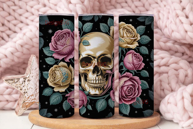 Floral Skull 20oz Tumbler Wrap Sublimation DesignSVG 