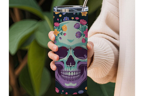 Floral Skull 20oz Tumbler Wrap Sublimation DesignSVG 