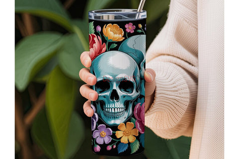 Floral Skull 20oz Tumbler Wrap Sublimation DesignSVG 