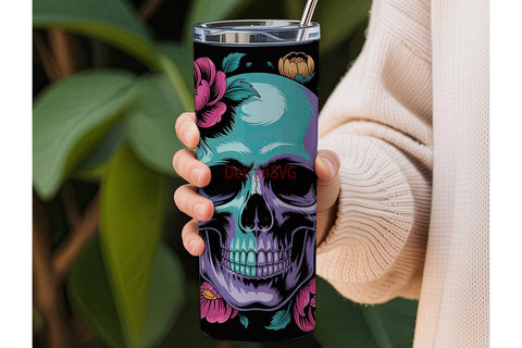 Floral Skull 20oz Tumbler Wrap Sublimation DesignSVG 