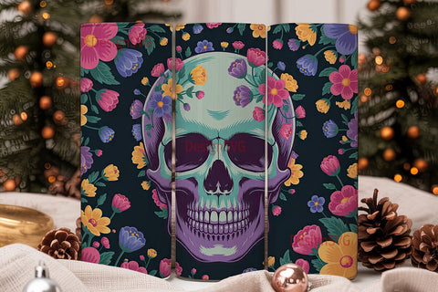 Floral Skull 20oz Tumbler Wrap Sublimation DesignSVG 