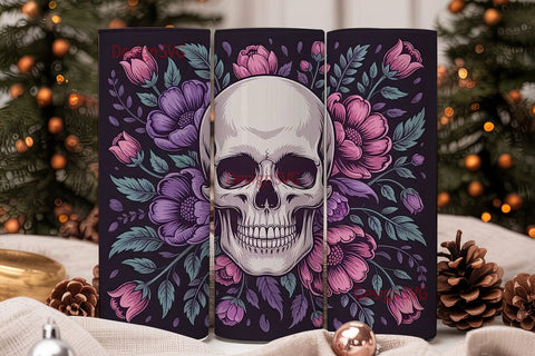 Floral Skull 20oz Tumbler Wrap Sublimation DesignSVG 