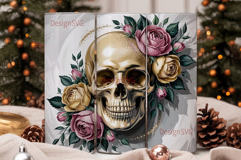 Floral Skull 20oz Tumbler Wrap Sublimation DesignSVG 