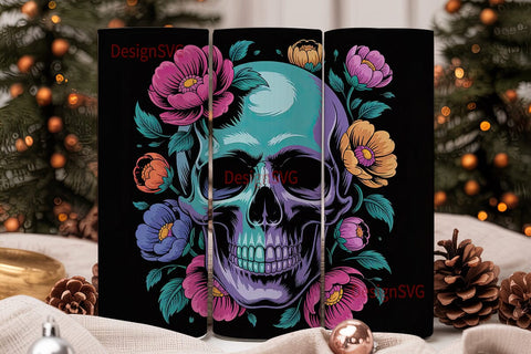 Floral Skull 20oz Tumbler Wrap Sublimation DesignSVG 