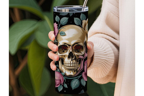 Floral Skull 20oz Tumbler Wrap Sublimation DesignSVG 