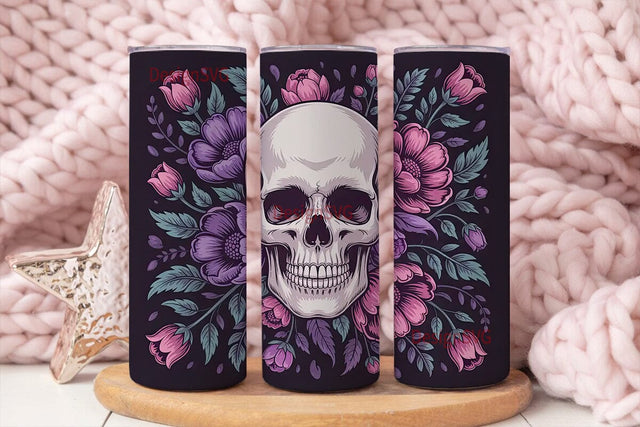 Floral Skull 20oz Tumbler Wrap Sublimation DesignSVG 