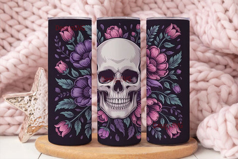 Floral Skull 20oz Tumbler Wrap Sublimation DesignSVG 