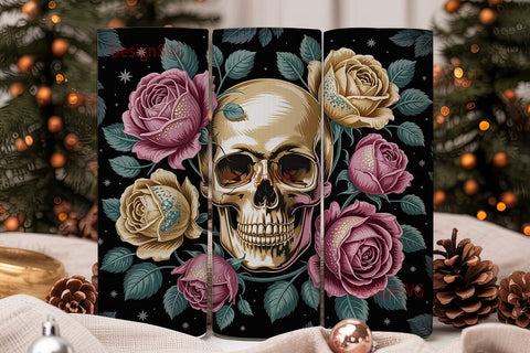 Floral Skull 20oz Tumbler Wrap Sublimation DesignSVG 