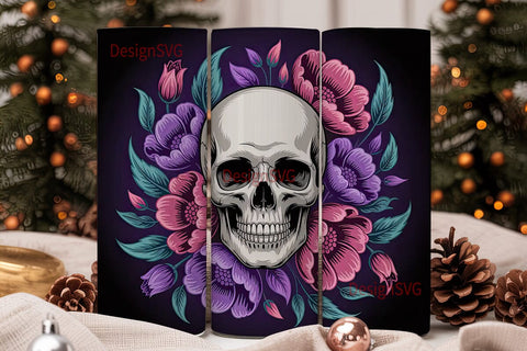 Floral Skull 20oz Tumbler Wrap Sublimation DesignSVG 