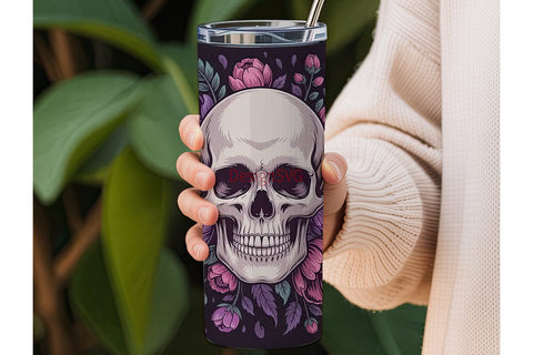 Floral Skull 20oz Tumbler Wrap Sublimation DesignSVG 