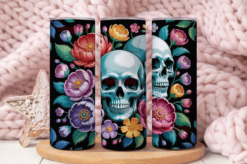 Floral Skull 20oz Tumbler Wrap Sublimation DesignSVG 