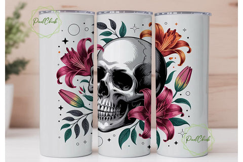 Floral Skull 20oz Tumbler Wrap Sublimation PixelChick 