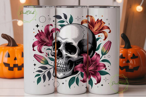 Floral Skull 20oz Tumbler Wrap Sublimation PixelChick 