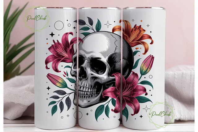 Floral Skull 20oz Tumbler Wrap Sublimation PixelChick 
