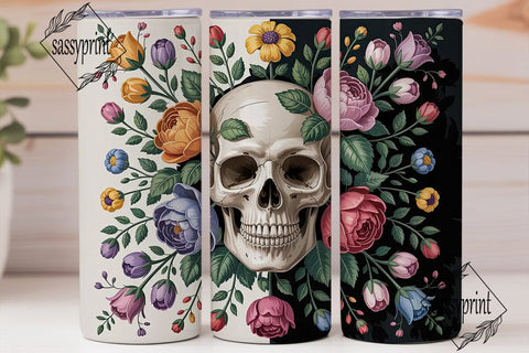 Floral Skull 20oz Tumbler Wrap Sublimation sassyprint 