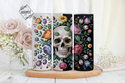 Floral Skull 20oz Tumbler Wrap Sublimation sassyprint 