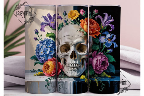 Floral Skull 20oz Tumbler Wrap Sublimation sassyprint 
