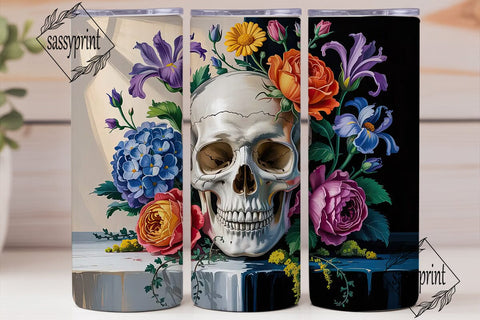 Floral Skull 20oz Tumbler Wrap Sublimation sassyprint 