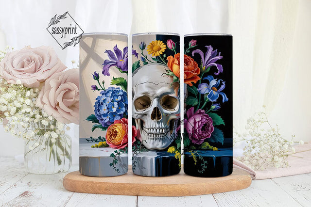Floral Skull 20oz Tumbler Wrap Sublimation sassyprint 
