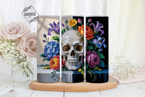 Floral Skull 20oz Tumbler Wrap Sublimation sassyprint 