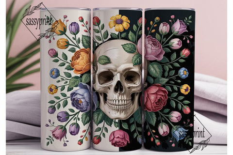 Floral Skull 20oz Tumbler Wrap Sublimation sassyprint 