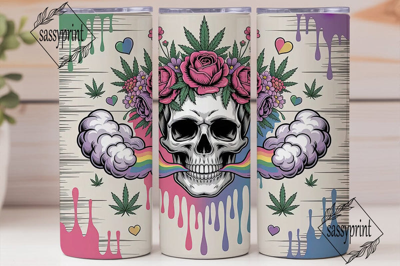 Floral Skull Cannabis 20oz Tumbler Wrap Sublimation sassyprint 