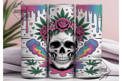 Floral Skull Cannabis 20oz Tumbler Wrap Sublimation sassyprint 
