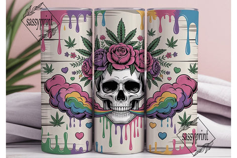 Floral Skull Cannabis 20oz Tumbler Wrap Sublimation sassyprint 