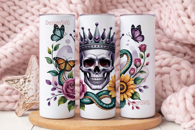 Floral Skull Crown 20oz Tumbler Wrap Sublimation DesignSVG 