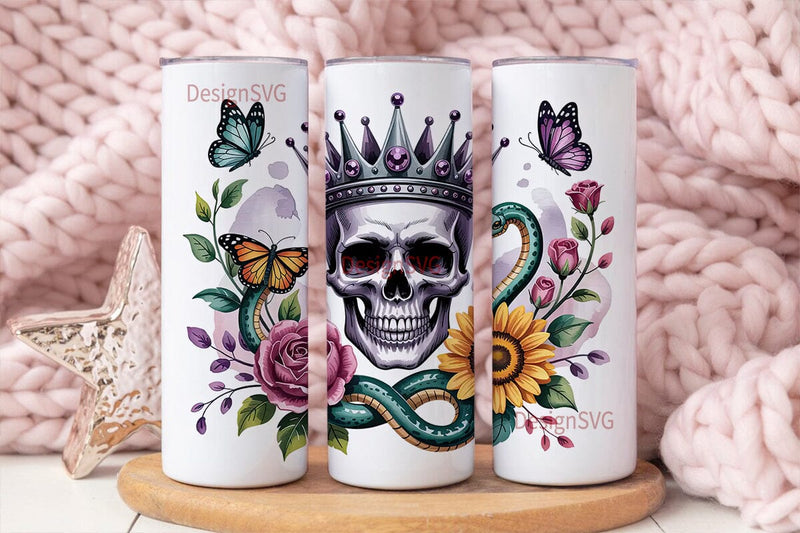 Floral Skull Crown 20oz Tumbler Wrap Sublimation DesignSVG 