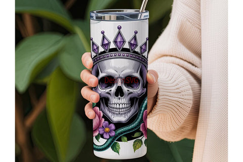 Floral Skull Crown 20oz Tumbler Wrap Sublimation DesignSVG 