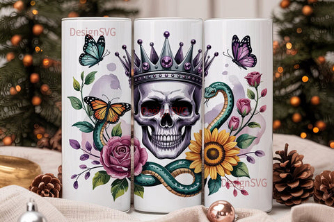 Floral Skull Crown 20oz Tumbler Wrap Sublimation DesignSVG 