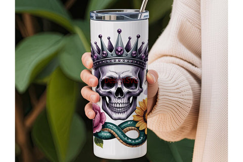 Floral Skull Crown 20oz Tumbler Wrap Sublimation DesignSVG 