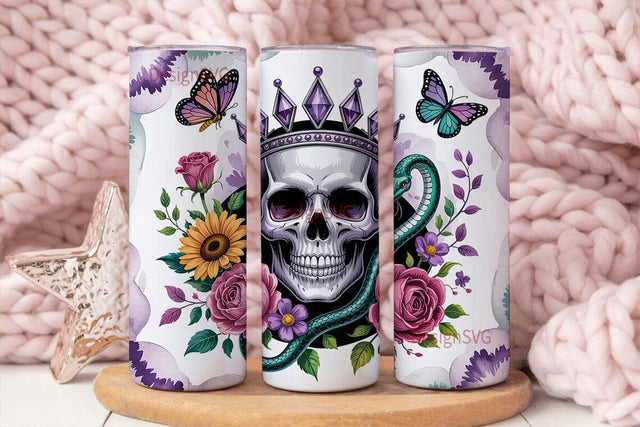 Floral Skull Crown 20oz Tumbler Wrap Sublimation DesignSVG 