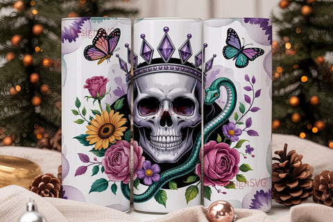 Floral Skull Crown 20oz Tumbler Wrap Sublimation DesignSVG 