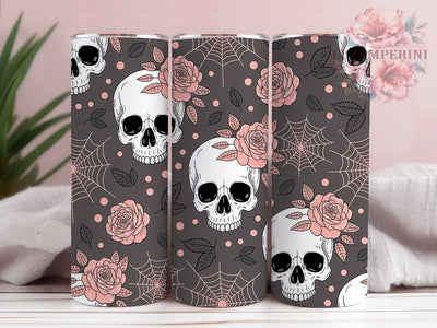 Floral Skull Cute Gothic Halloween Tumbler, Floral Skull Wrap, Cute Spooky PNG, 20oz Sublimation Design, Spider Web Cup Art, Gothic Floral Tumbler, Pastel Halloween Wrap Sublimation Li Zamperini 