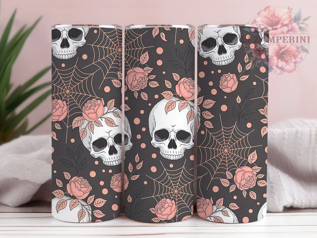 Floral Skull Cute Gothic Halloween Tumbler, Floral Skull Wrap, Cute Spooky PNG, 20oz Sublimation Design, Spider Web Cup Art, Gothic Floral Tumbler, Pastel Halloween Wrap Sublimation Li Zamperini 