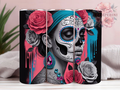 Floral Skull Gothic Girl 20oz Tumbler Wrap, Skull Girl, Flower Pattern, Gothic Theme, Edgy Design, 20oz Tumbler Wrap, Sublimation PNG Sublimation Li Zamperini 
