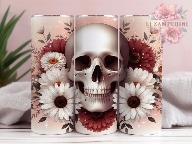 Floral Skull Gothic Halloween Tumbler, Skull Flowers Wrap, Seamless Halloween Design, Gothic Skull Cup, Floral Skull Sublimation, 20oz Tumbler Wrap, Spooky Skull Drinkware Sublimation Li Zamperini 