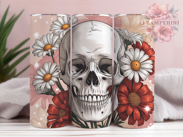 Floral Skull Gothic Halloween Tumbler, Skull Flowers Wrap, Seamless Halloween Design, Gothic Skull Cup, Floral Skull Sublimation, 20oz Tumbler Wrap, Spooky Skull Drinkware Sublimation Li Zamperini 