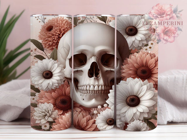 Floral Skull Gothic Halloween Tumbler, Skull Flowers Wrap, Seamless Halloween Design, Gothic Skull Cup, Floral Skull Sublimation, 20oz Tumbler Wrap, Spooky Skull Drinkware Sublimation Li Zamperini 