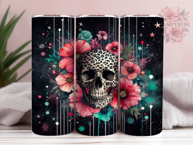 Floral Skull Leopard 20oz Tumbler Wrap PNG, Flower Skull Tumbler Png, Straight & Tapered Tumbler Wrap, Instant Digital Download Sublimation Li Zamperini 