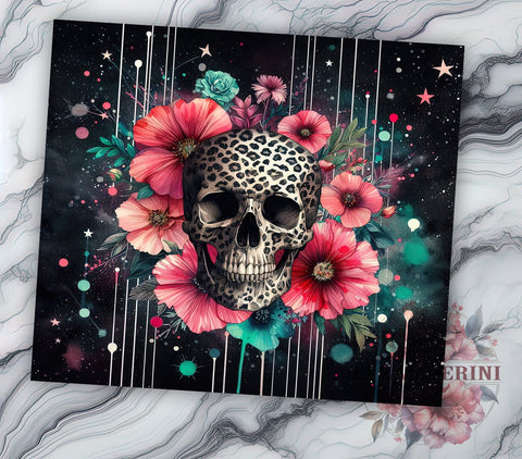 Floral Skull Leopard 20oz Tumbler Wrap PNG, Flower Skull Tumbler Png, Straight & Tapered Tumbler Wrap, Instant Digital Download Sublimation Li Zamperini 