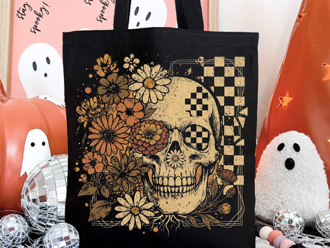 Floral Skull PNG, Checkered Gothic Skeleton Design SVG DesignDestine 